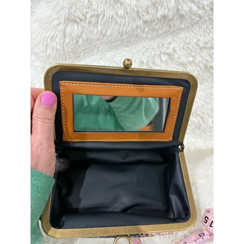 Fossil Calypso Floral Kisslock Makeup Cosmetic Pouch Case w/ Mirror - Picture 6 of 7